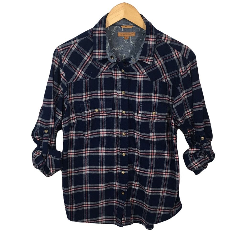 WS1003 Women’s JACHS Girlfriend BEA Plaid Flannel Button Snap Shirt M